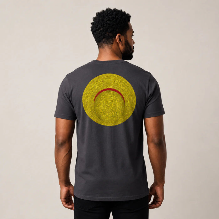 t-shirt 100% coton bio avec un chapeau de paille dessiné dans le dos