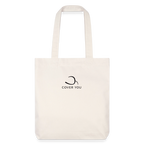 Tote bag COVER YOU blanc cassé en coton recyclé, logo noir imprimé au centre, vu de face