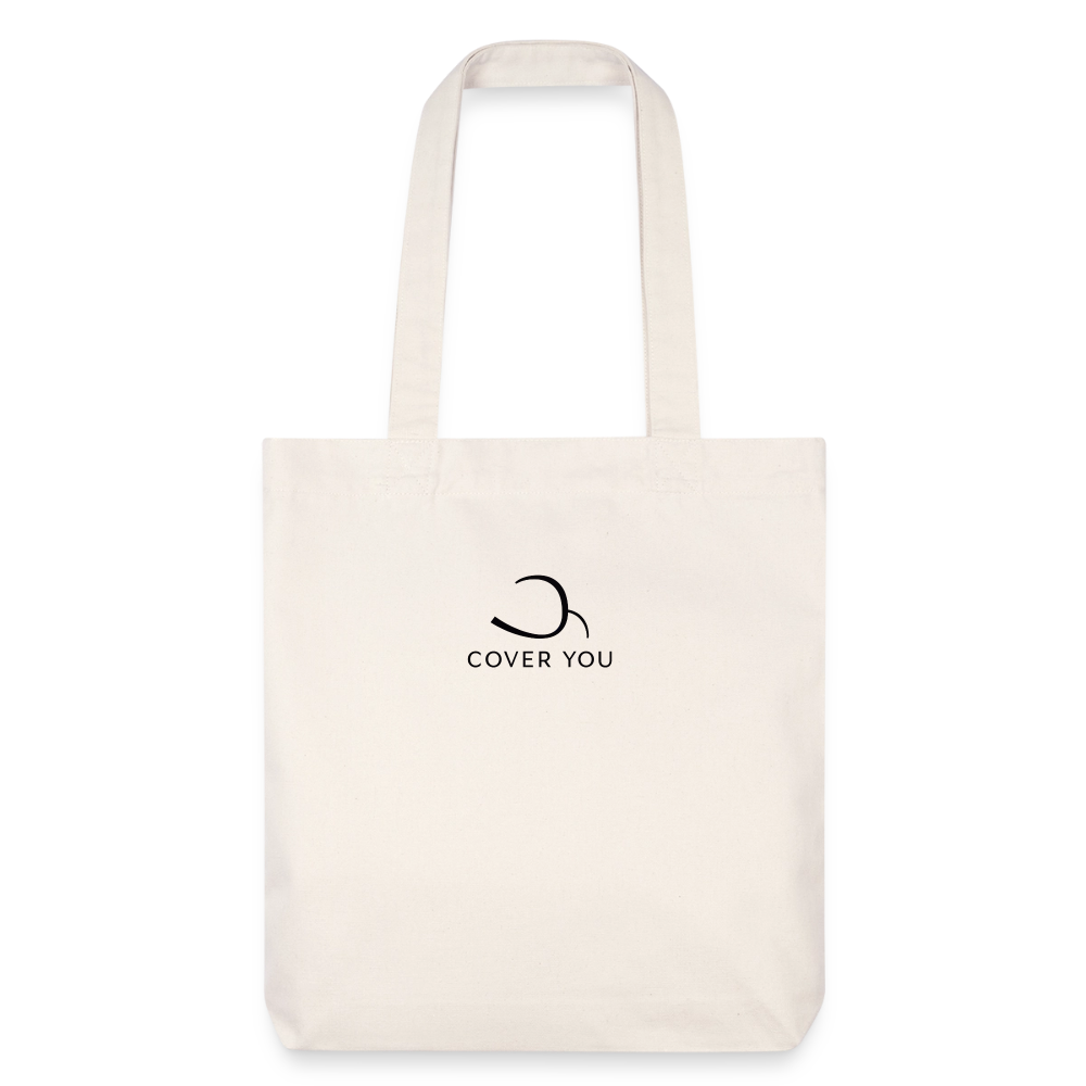 Tote bag COVER YOU blanc cassé en coton recyclé, logo noir imprimé au centre, vu de face