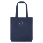 Tote bag COVER YOU bleu chiné en coton recyclé, logo blanc imprimé au centre, vu de face
