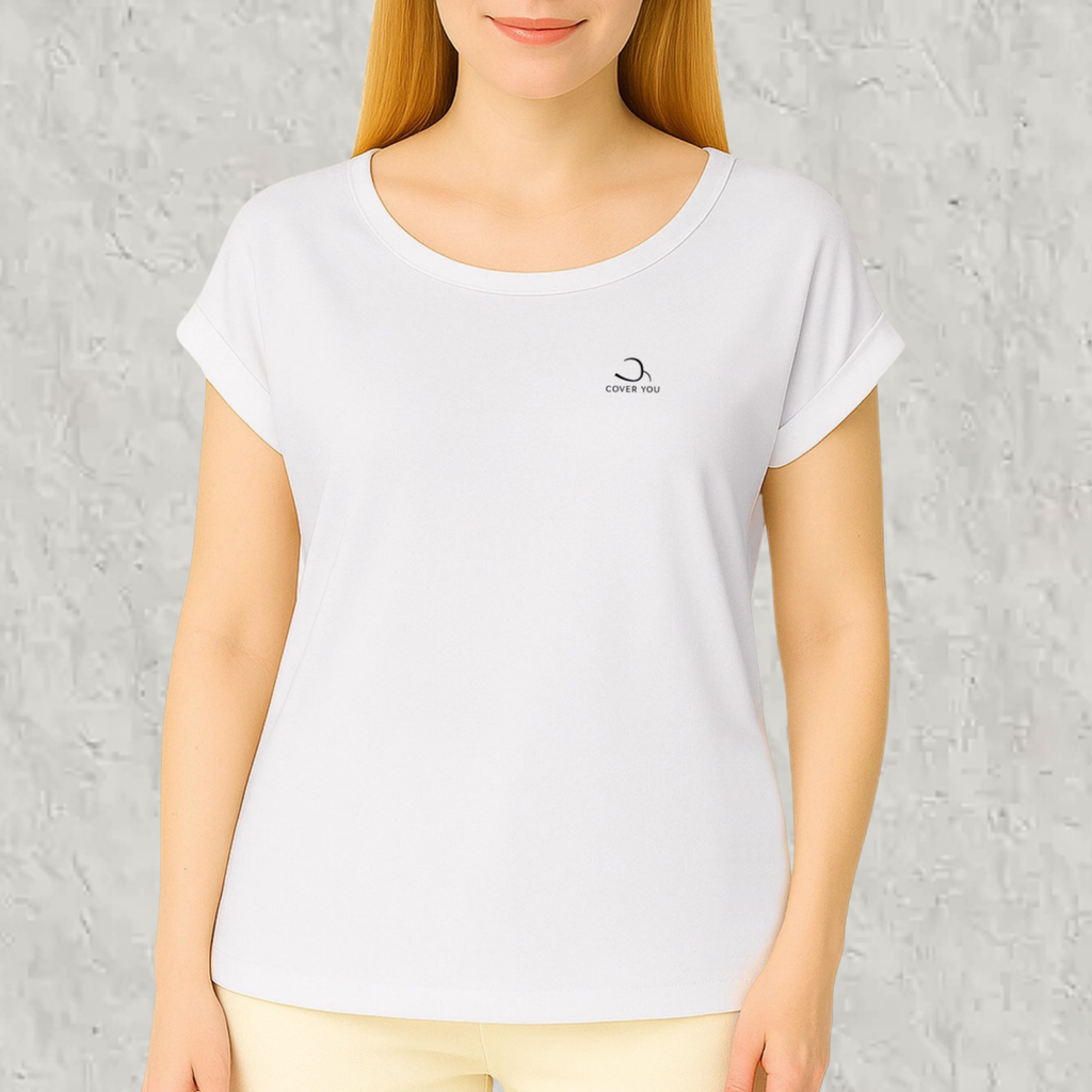 T-shirt femme en coton biologique Label GOTS manches à revers - L'Essentiel