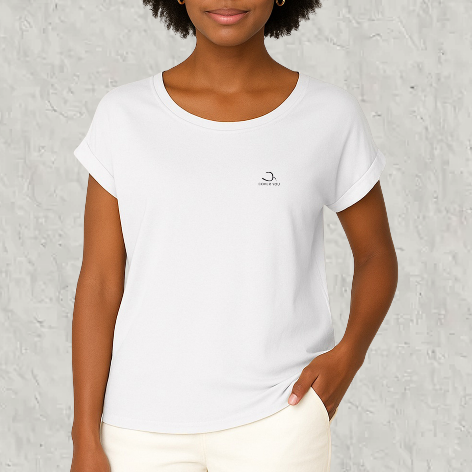 T-shirt femme en coton biologique Label GOTS manches à revers - L'Essentiel