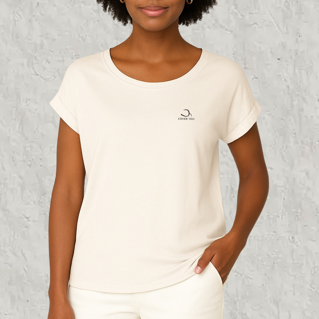 T-shirt femme en coton biologique Label GOTS manches à revers - L'Essentiel