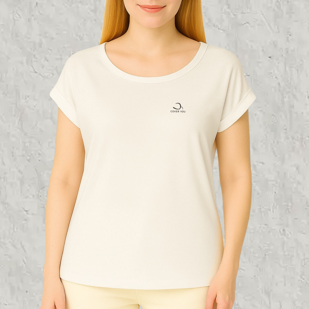 T-shirt femme en coton biologique Label GOTS manches à revers - L'Essentiel