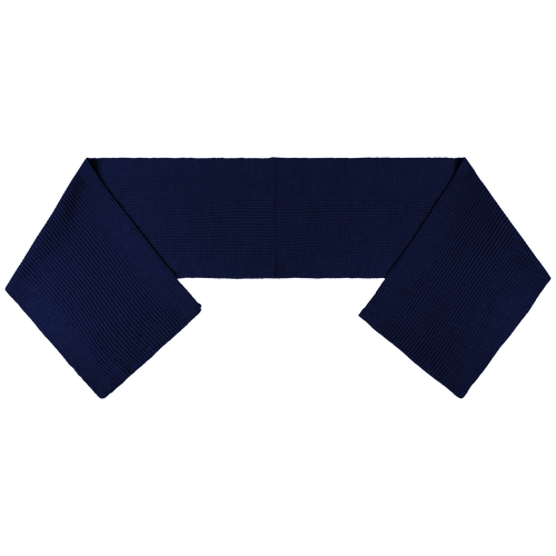 Écharpe COVER YOU bleu marine en maille côtelée, vue à plat côté envers, pans repliés
