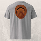 T-shirt unisexe Le Chapeau Panama orange en coton bio, coloris gris chiné, vu de dos