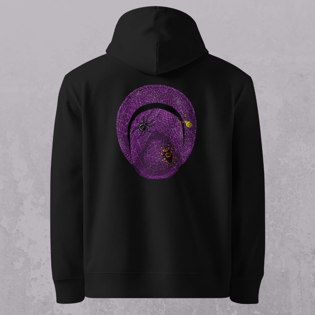Sweat à capuche Le Chapeau Panama Aranea en coton bio, coloris noir, vu de dos