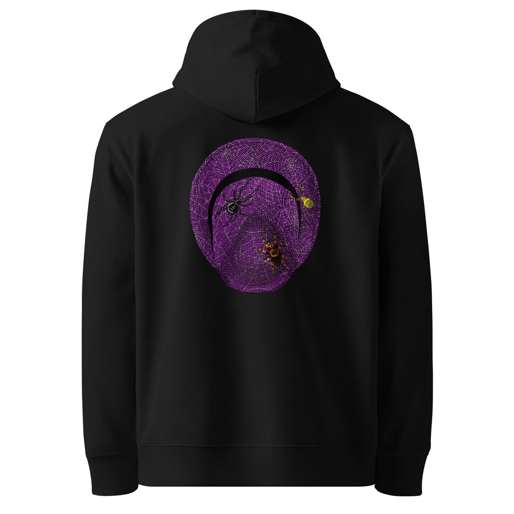 Sweat à capuche Le Chapeau Panama Aranea en coton bio, coloris noir, vu de dos