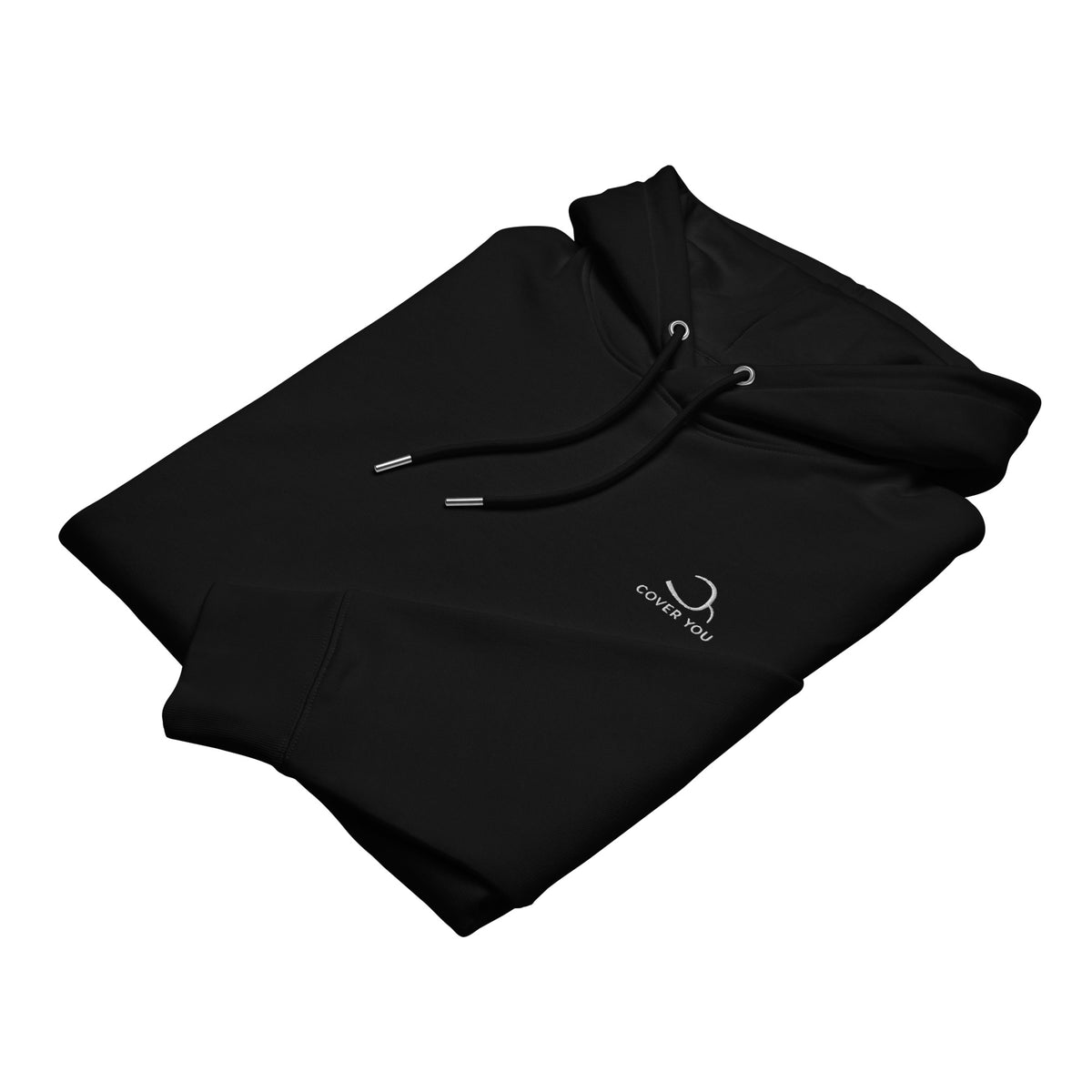 Sweat à capuche Le Chapeau Ardent en coton bio, coloris noir, vu de face