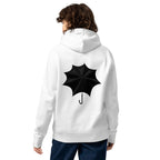 Sweat à capuche Le Parapluie du Mercredi en coton bio, coloris blanc, vu de dos