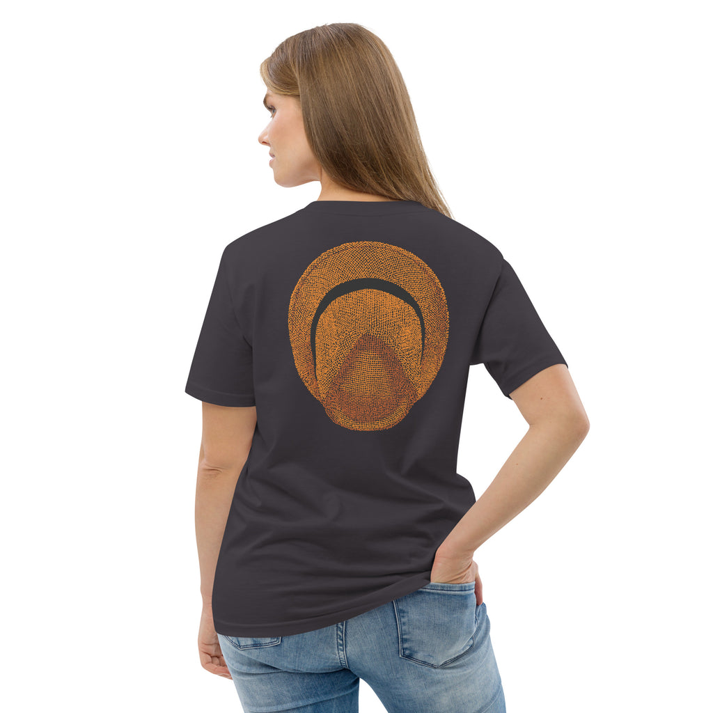 T-shirt unisexe Le Chapeau Panama orange en coton bio, coloris Anthracite, vu de dos
