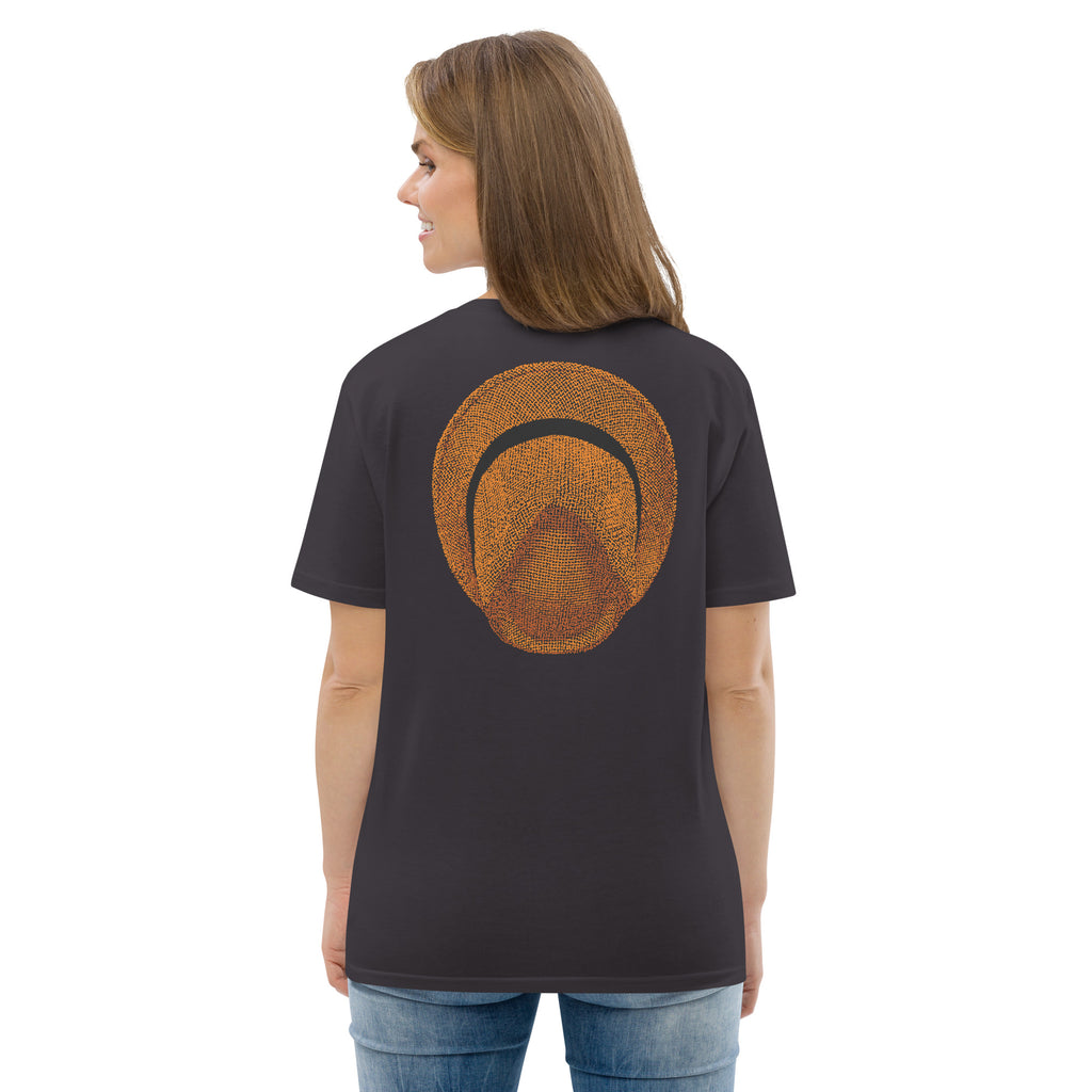 T-shirt unisexe Le Chapeau Panama orange en coton bio, coloris Anthracite, vu de dos