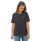 T-shirt unisexe Le Chapeau Panama orange en coton bio, coloris Anthracite, vu de face