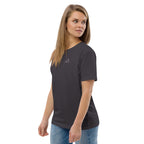 T-shirt unisexe Le Chapeau Panama orange en coton bio, coloris Anthracite, vu de trois quarts face