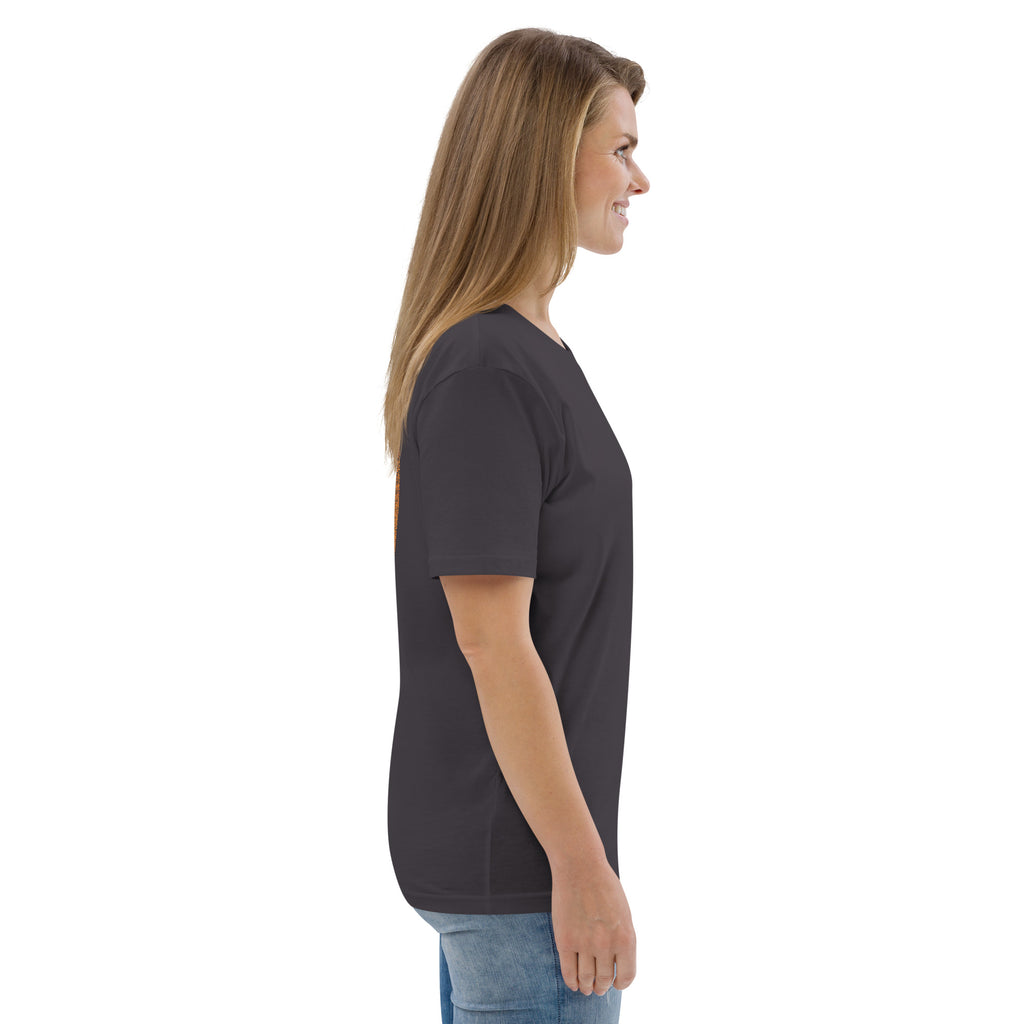 T-shirt unisexe Le Chapeau Panama orange en coton bio, coloris Anthracite, vu de profil