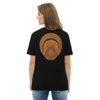 T-shirt unisexe Le Chapeau Panama orange en coton bio, coloris noir, vu de dos