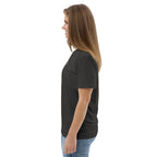 T-shirt unisexe Le Chapeau Panama orange en coton bio, coloris gris foncé chiné, vu de profil