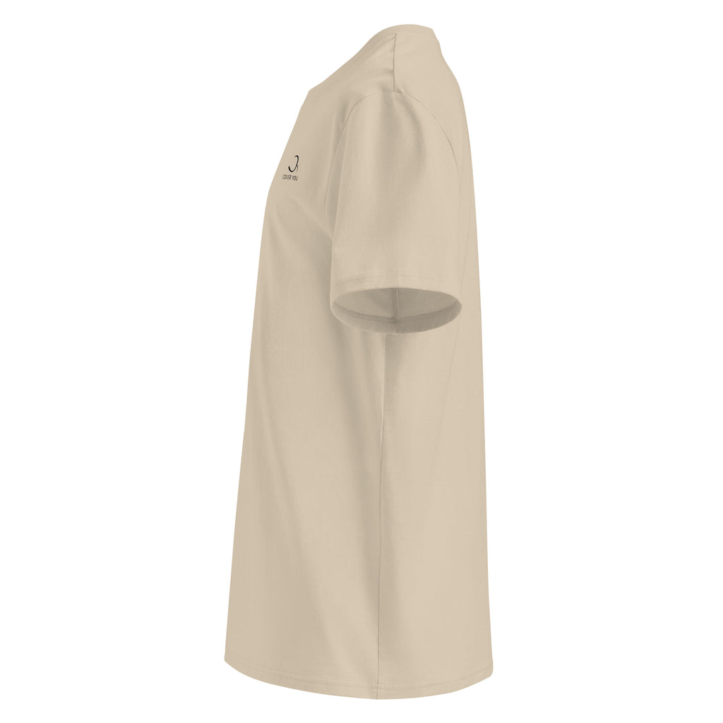 T-shirt unisexe Le Chapeau Panama orange en coton bio, coloris Desert Dust, vu de profil