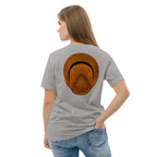T-shirt unisexe Le Chapeau Panama orange en coton bio, coloris gris chiné, vu de dos