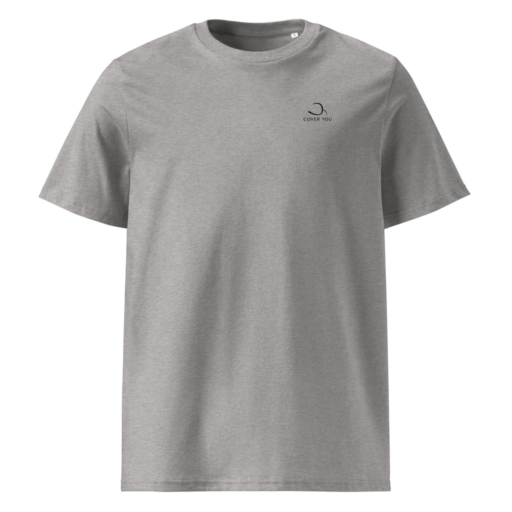 T-shirt unisexe Le Chapeau Panama orange en coton bio, coloris gris chiné, vu de face