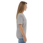 T-shirt unisexe Le Chapeau Panama orange en coton bio, coloris gris chiné, vu de profil