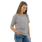T-shirt unisexe Le Chapeau Panama orange en coton bio, coloris gris chiné, vu de trois quarts face