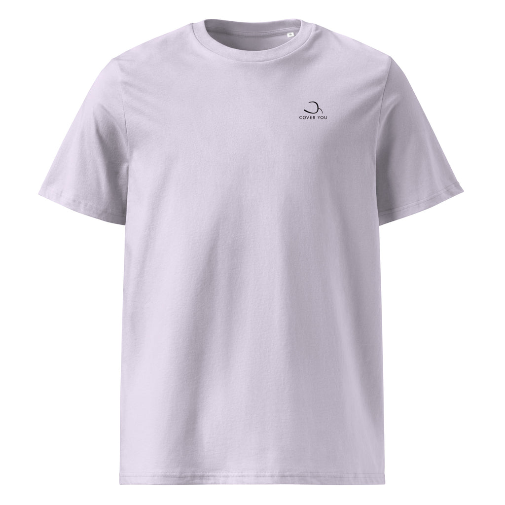 T-shirt unisexe Le Chapeau Panama orange en coton bio, coloris lavande, vu de face