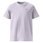 T-shirt unisexe Le Chapeau Panama orange en coton bio, coloris lavande, vu de face
