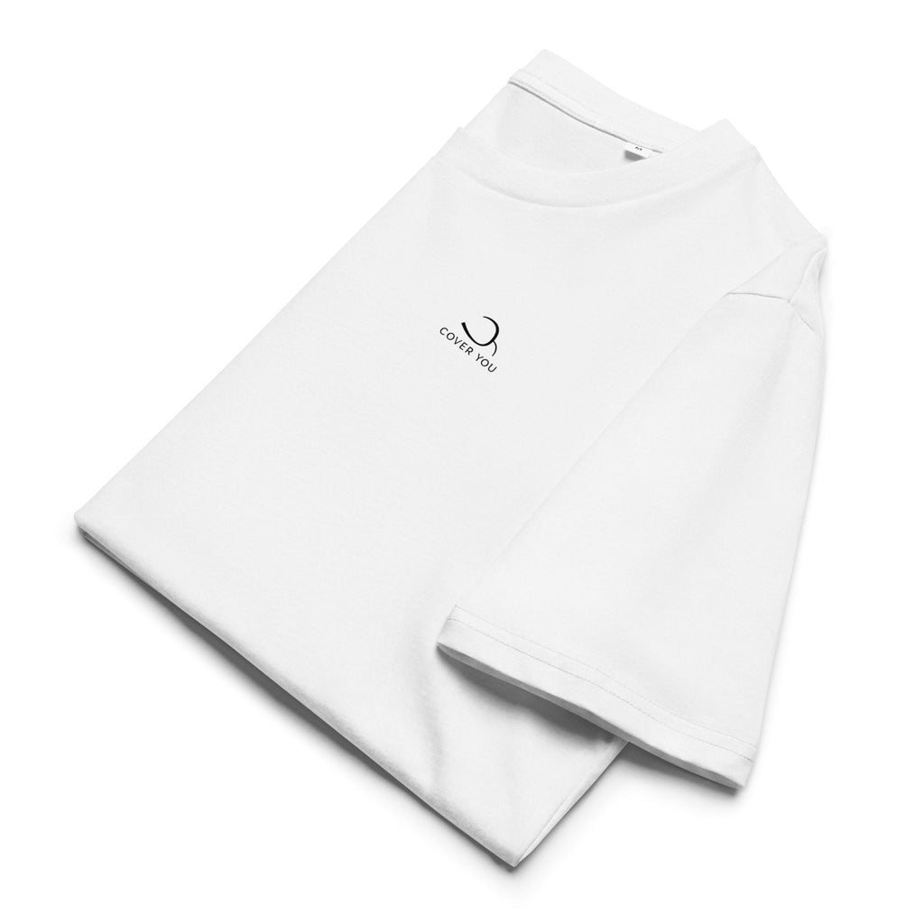 T-shirt unisexe Le Chapeau Panama orange en coton bio, coloris blanc, vu de face