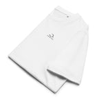 T-shirt unisexe Le Chapeau Panama orange en coton bio, coloris blanc, vu de face