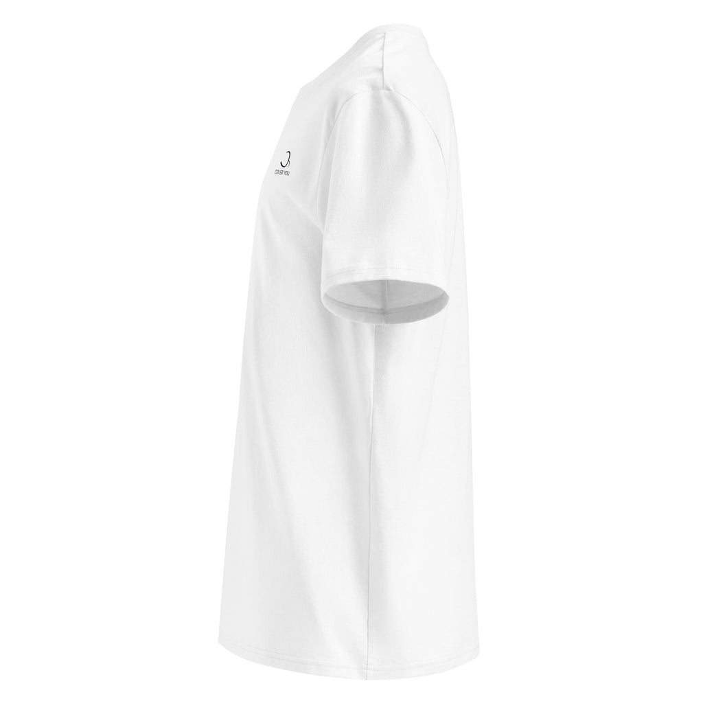 T-shirt unisexe Le Chapeau Panama orange en coton bio, coloris blanc, vu de profil