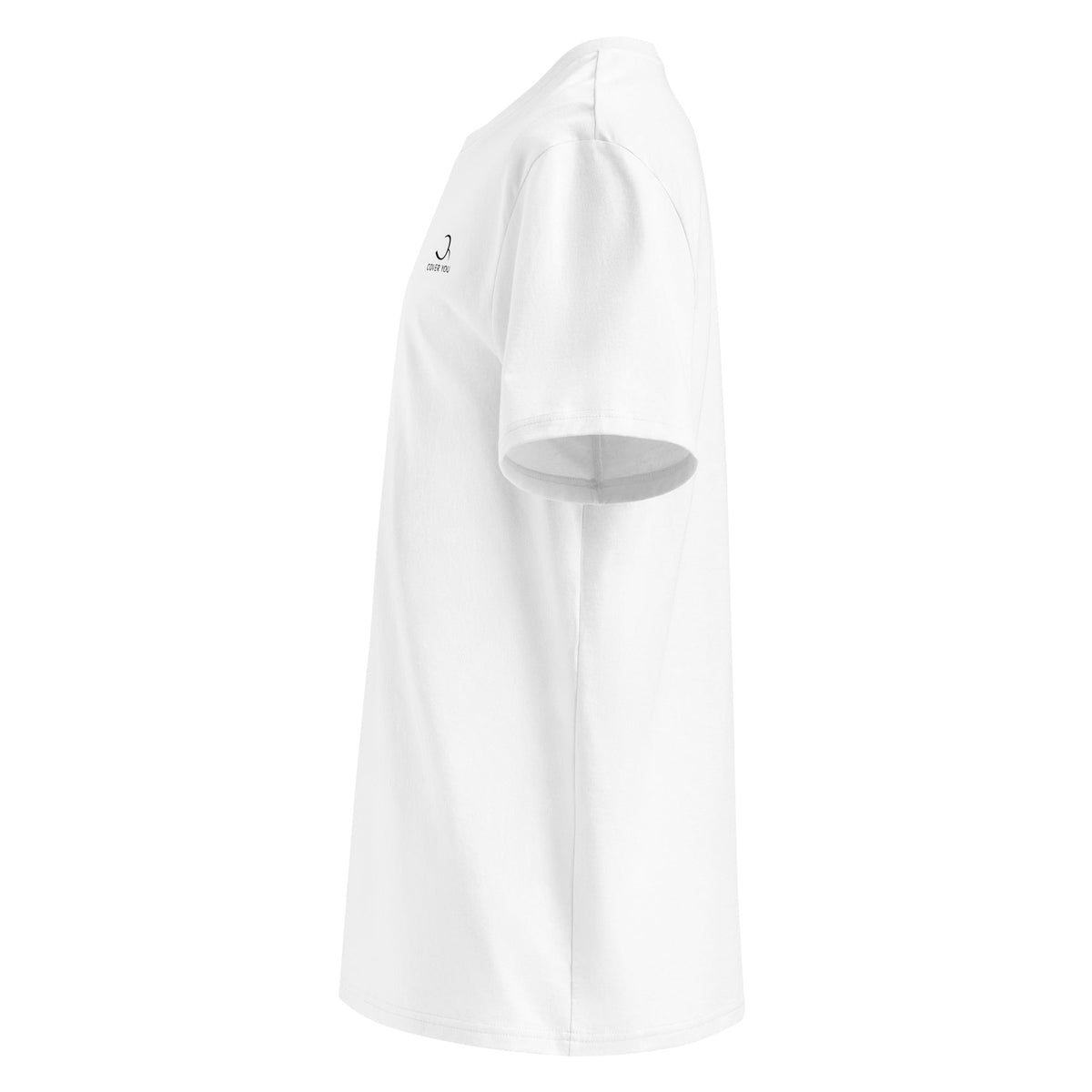 T-shirt unisexe Le Chapeau Panama orange en coton bio, coloris blanc, vu de profil