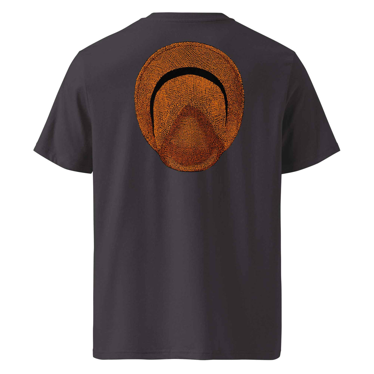 T-shirt unisexe Le Chapeau Panama orange en coton bio, coloris Anthracite, vu de dos
