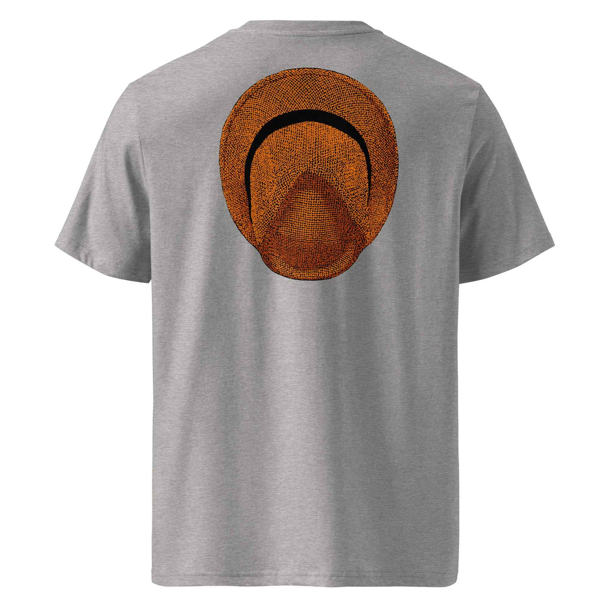T-shirt unisexe Le Chapeau Panama orange en coton bio, coloris gris chiné, vu de dos
