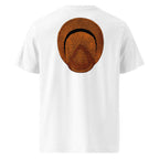 T-shirt unisexe Le Chapeau Panama orange en coton bio, coloris blanc, vu de dos